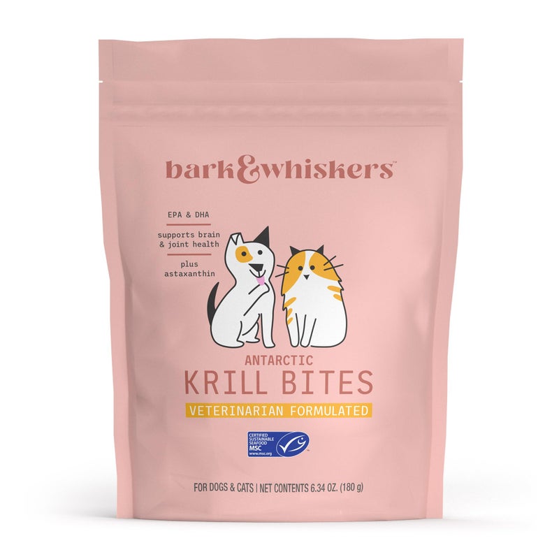 Dr. Mercola Bark & Whiskers Antarctic Krill Bites, 6.34 Oz. (180 g), 60 Chews, EPA & DHA, Supports Brain & Joint Health, Veterinarian Formulated, Non-GMO, MSC Certified, Dr. Mercola - Image 1
